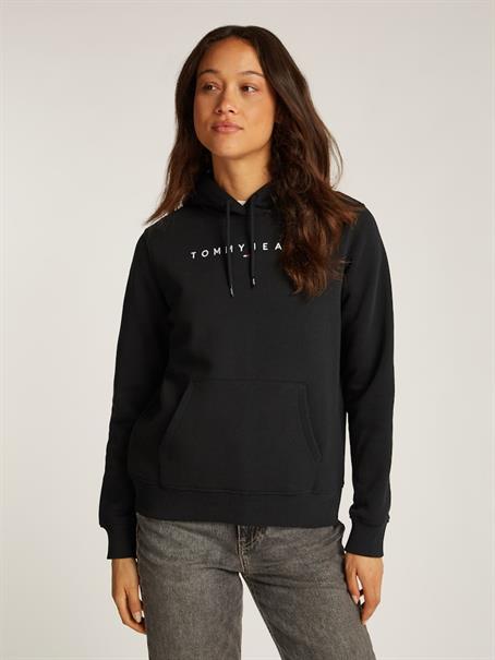 Linear Logo Embroidery Drawstring Hoody black