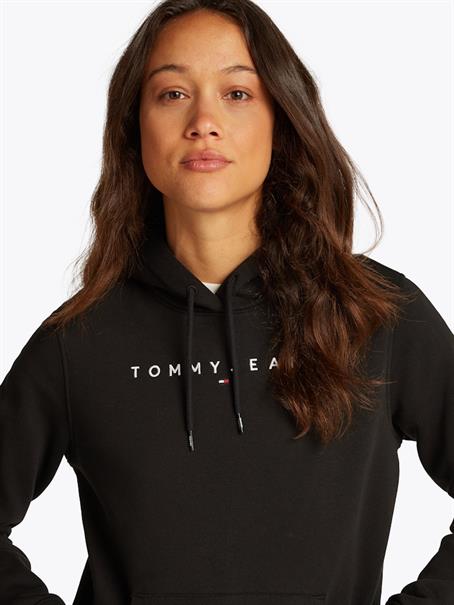 Linear Logo Embroidery Drawstring Hoody black