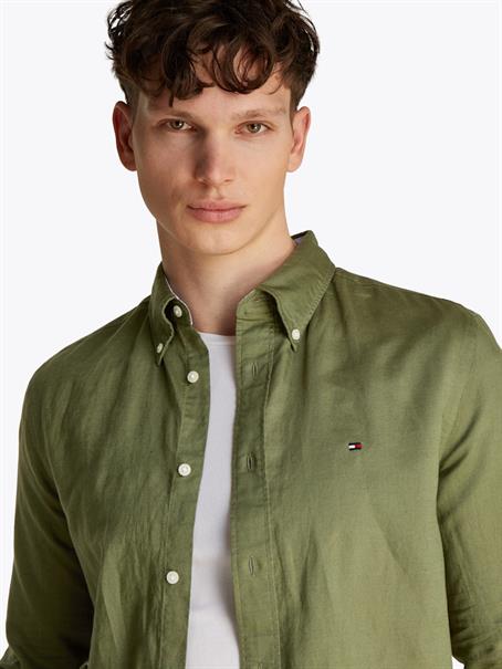 LINEN BLEND SOLID RF SHIRT battle green