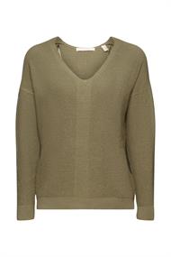 Locker gestrickter Pullover mit V-Ausschnitt light khaki