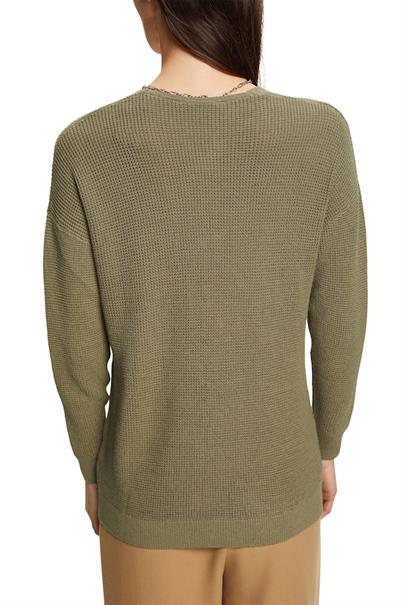 Locker gestrickter Pullover mit V-Ausschnitt light khaki