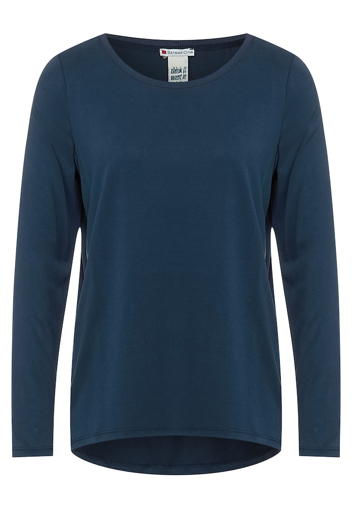 deep teal Damen Longsleeve bei kaufen in blue Seidenoptik Longshirt Street One bequem online