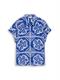 Loose Fit Bluse mit Leinenanteil blue flower tile design