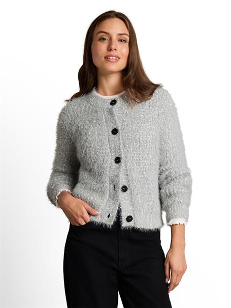 Loose Fit Cardigan aus Federgarn light grey knit structure