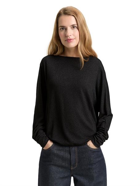 Loose Fit Langarmshirt mit Glitzer-Effekt deep black
