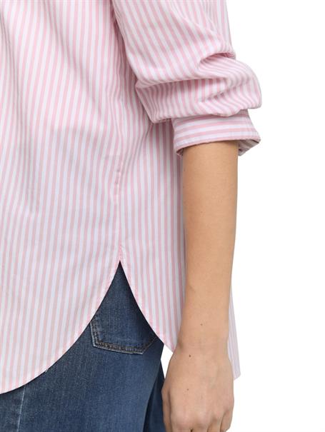 Loose Fit Popeline Hemdbluse mid pink white small stripe
