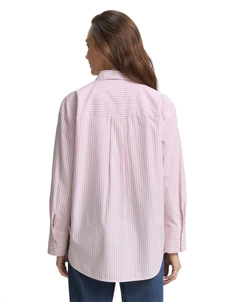 Loose Fit Popeline Hemdbluse mid pink white small stripe