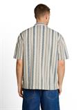 Loose Fit Resort Kurzarmhemd in Häkel-Optik green white zick zack stripe