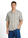 Loose Fit Resort Kurzarmhemd in Häkel-Optik green white zick zack stripe