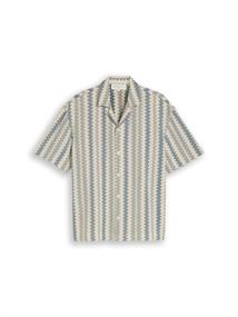 Loose Fit Resort Kurzarmhemd in Häkel-Optik green white zick zack stripe