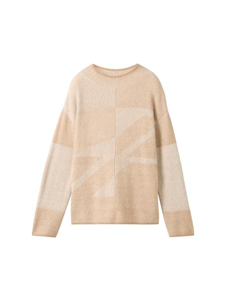 Loose Fit Ripp Strickpullover mit Muster beige plaited structure knit