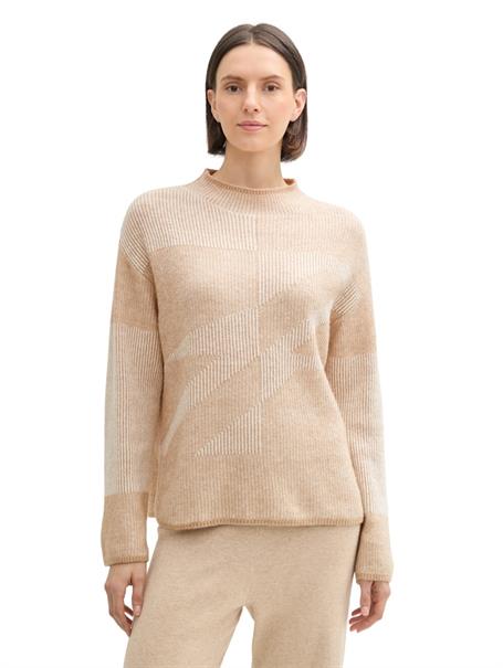 Loose Fit Ripp Strickpullover mit Muster beige plaited structure knit
