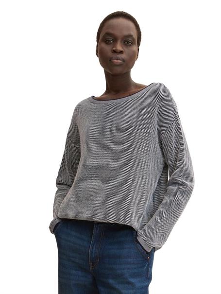 Loose Fit Strickpullover aus Baumwolle navy bubble structure