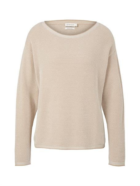 Loose Fit Strickpullover aus Bio-Baumwolle beige bubble structure