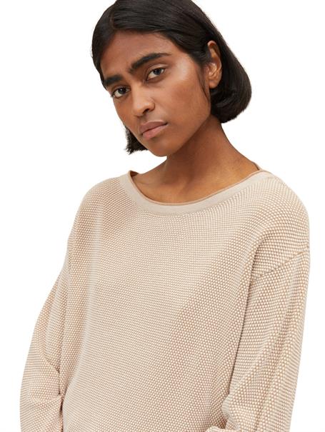 Loose Fit Strickpullover aus Bio-Baumwolle beige bubble structure