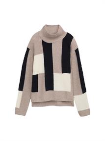 Loose Fit Strickpullover mit Colour Blocking taupe structured colorblock
