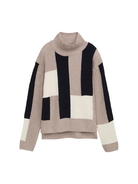 Loose Fit Strickpullover mit Colour Blocking taupe structured colorblock