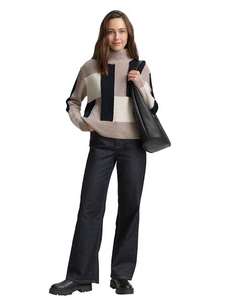 Loose Fit Strickpullover mit Colour Blocking taupe structured colorblock