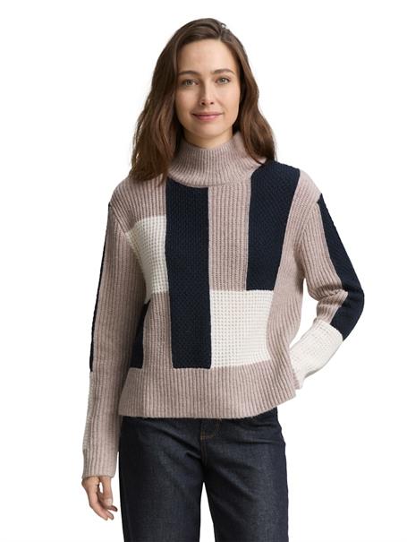 Loose Fit Strickpullover mit Colour Blocking taupe structured colorblock