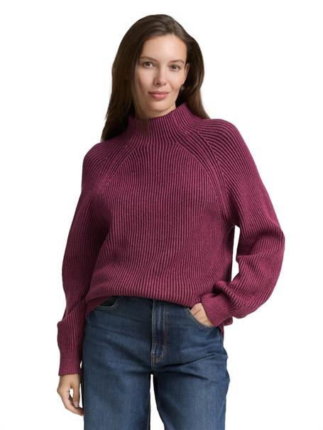 Loose Fit Strickpullover mit Stehkragen red rib structure