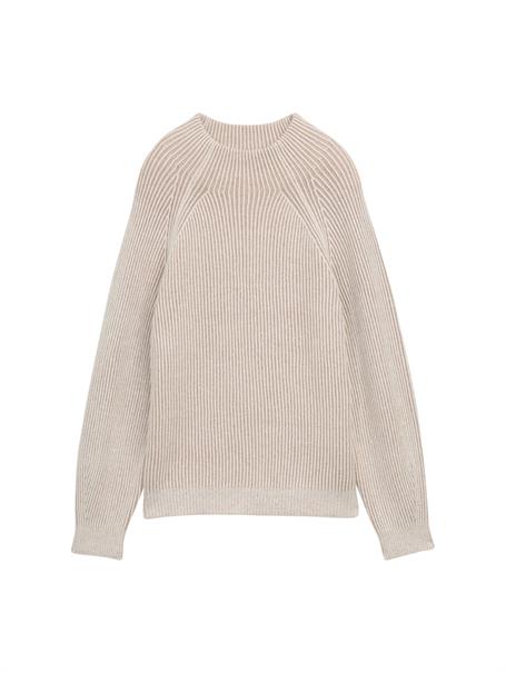 Loose Fit Strickpullover mit Stehkragen soft taupe rib structure