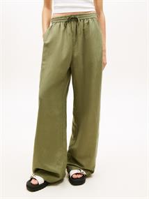 Loose Linen Blend Drawstring Trousers bay leaf