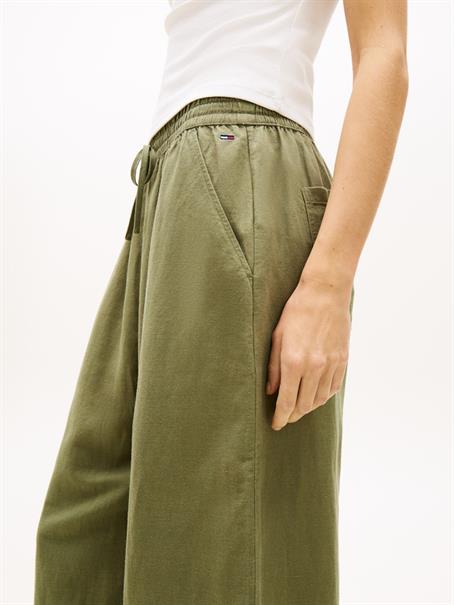 Loose Linen Blend Drawstring Trousers bay leaf