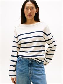 LWK GOLD BUTTON BOAT-NK LS TEE ivory silk-dark night navy stp