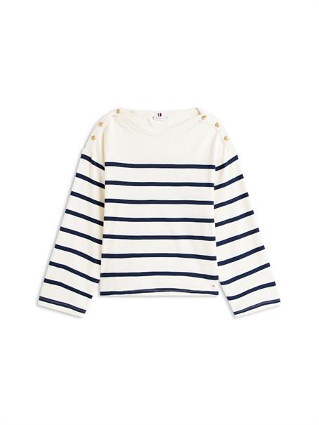 LWK GOLD BUTTON BOAT-NK LS TEE ivory silk-dark night navy stp