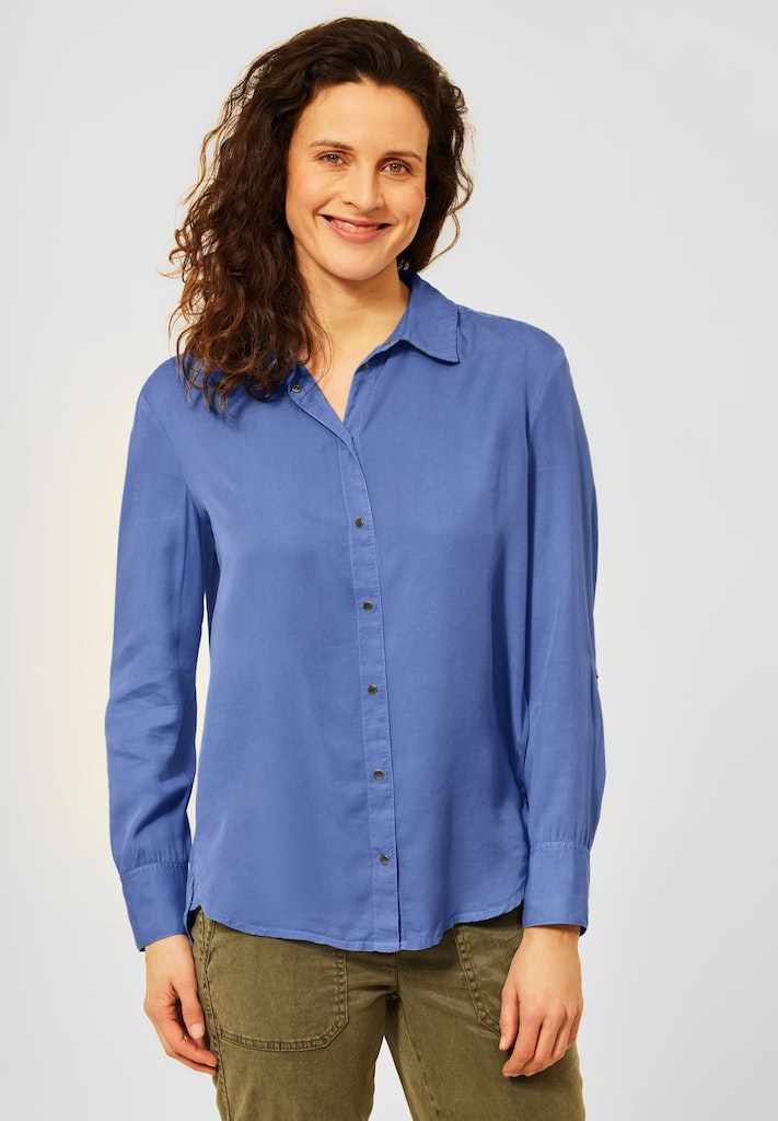 Cecil Damen Langarmbluse Lyocell Bluse in Unifarbe forever blue bequem  online kaufen bei