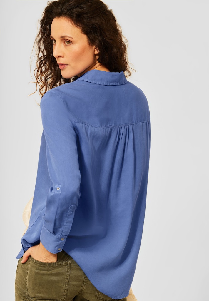 Cecil Damen Langarmbluse Lyocell Bluse in Unifarbe forever blue bequem  online kaufen bei