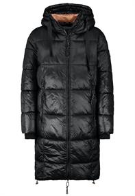 Mantel mit Stehkragen und Kapuze schwarz