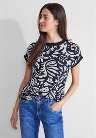 Materialmix T-Shirt deep blue