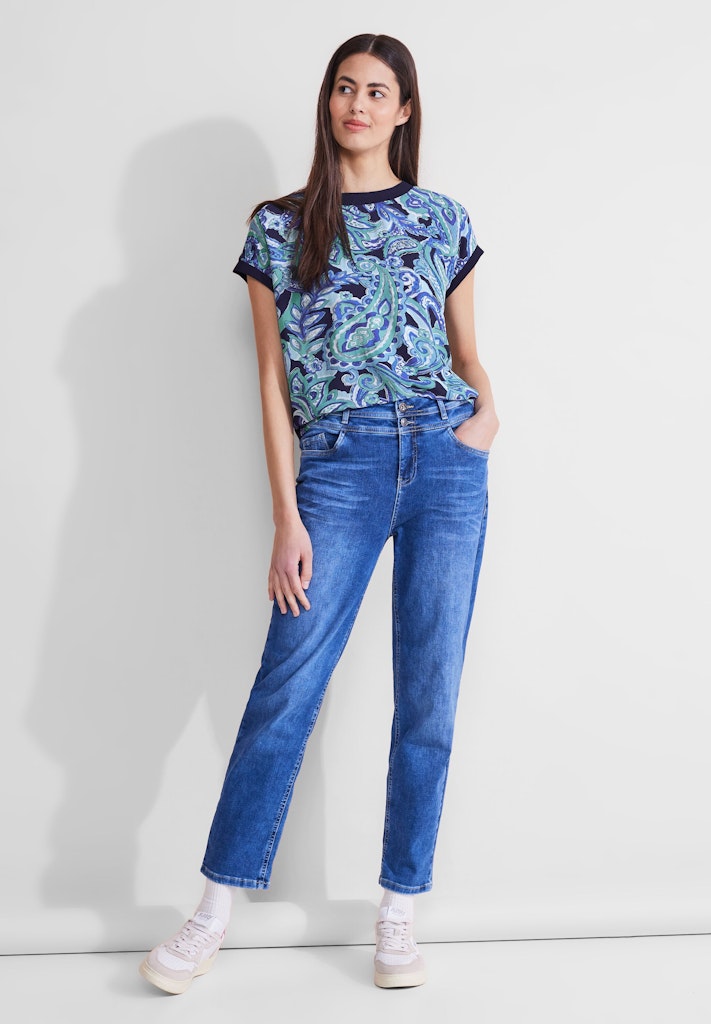 Street One Damen T Shirt Materialmix T Shirt intense aqua bequem online kaufen bei Tara M
