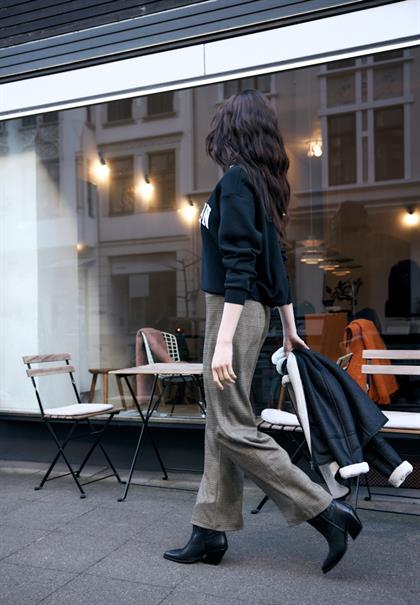 Melierte Wide Leg Hose black