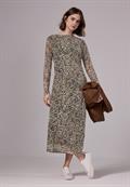 Mesh-Kleid mit Leo-Print creamy brown