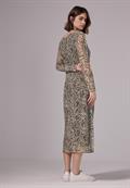 Mesh-Kleid mit Leo-Print creamy brown