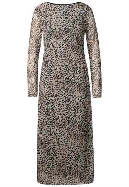 Mesh-Kleid mit Leo-Print creamy brown