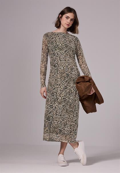 Mesh-Kleid mit Leo-Print creamy brown