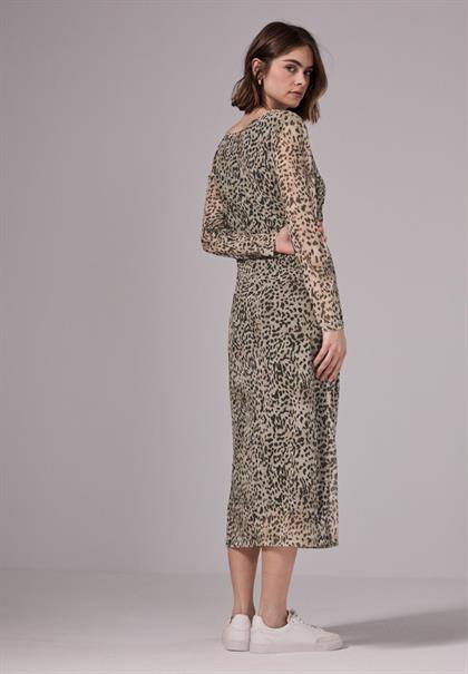 Mesh-Kleid mit Leo-Print creamy brown