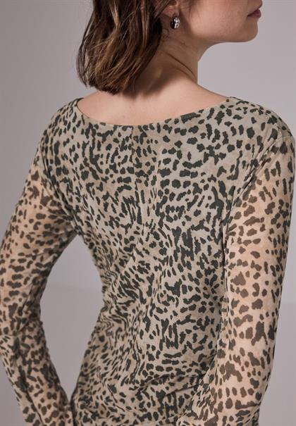 Mesh-Kleid mit Leo-Print creamy brown