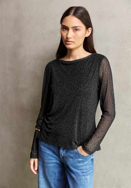 Mesh-Shirt mit Leo-Muster dark auburn brown