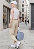 Mid Waist Wide Leg Hose im Leinen-Look stone sand