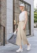 Mid Waist Wide Leg Hose im Leinen-Look stone sand