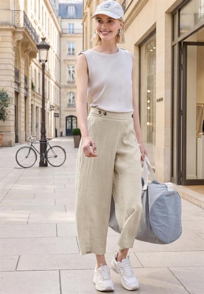Mid Waist Wide Leg Hose im Leinen-Look stone sand