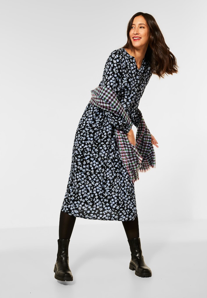 Street One Damen Kleid Midi Kleid mit Print black bequem online kaufen bei