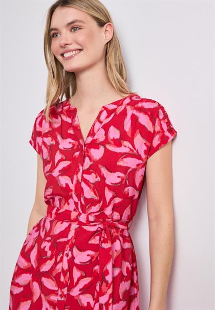 Midi-Kleid mit Split Neck und Print salsa red