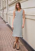 Midi-Kleid mit V-Neck und Streifen off white