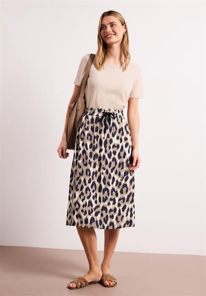 Midi-Rock mit Elastikbund und Print timeless beige
