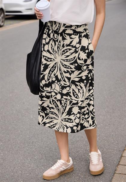 Midi-Rock mit Volants und Print black
